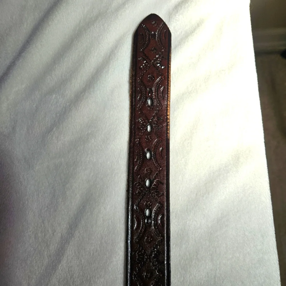 Leather Belt Mens Sz 40 Brown Tooled Eagle Design Braided Western Southwestern